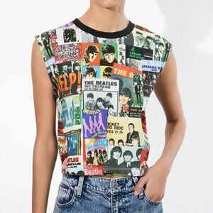 Alice + Olivia x The Beatles Micah Muscle Tank Top T Shirt Tee Twist Shout M